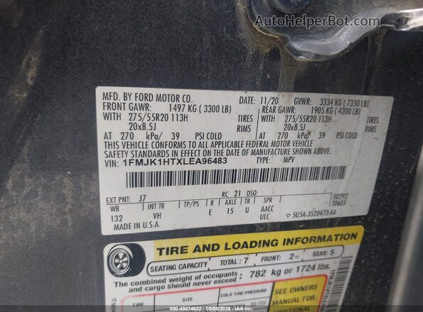 1FMJK1HTXLEA96483 2020 FORD EXPEDITION Gray Widok komory silnika