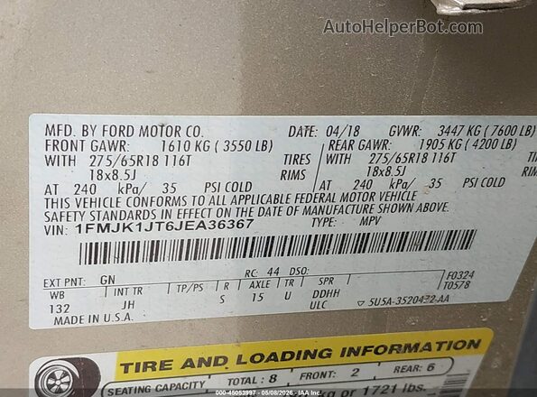 1FMJK1JT6JEA36367 2018 FORD EXPEDITION MAX Gold Вид підкапотного простору