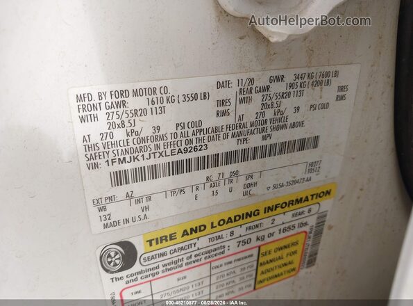 1FMJK1JTXLEA92623 2020 FORD EXPEDITION Белый Вид подкапотного пространства