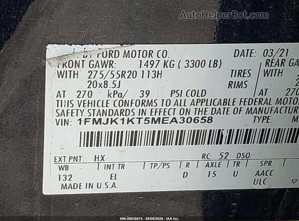 1FMJK1KT5MEA30658 2021 FORD EXPEDITION Dark Blue Engine compartment view