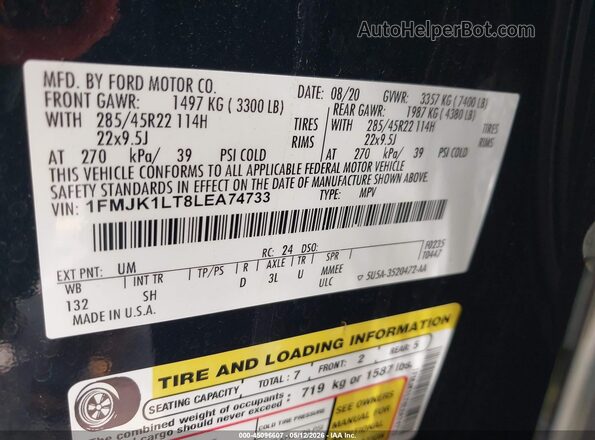 1FMJK1LT8LEA74733 2020 FORD EXPEDITION Black 