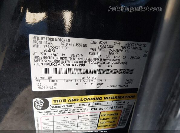 1FMJK2AT9MEA17290 2021 FORD EXPEDITION Black ძრავის განყოფილების ხედი