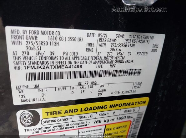 1FMJK2ATXMEA41498 2021 FORD EXPEDITION Black 