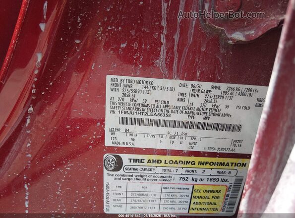 1FMJU1HT2LEA56358 2020 FORD EXPEDITION Red ძრავის განყოფილების ხედი