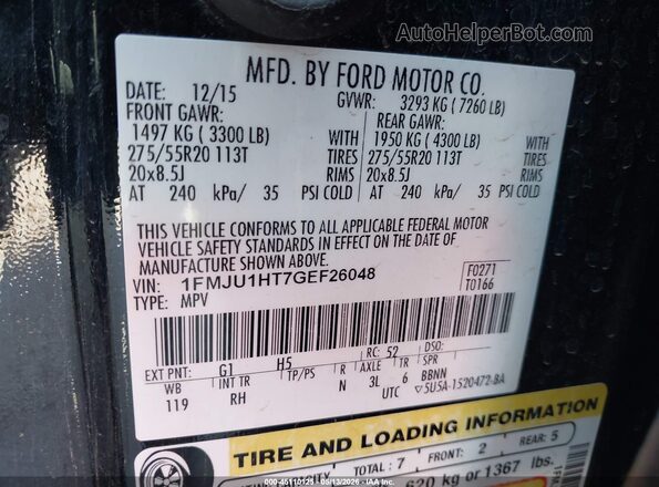 1FMJU1HT7GEF26048 2016 FORD EXPEDITION Black ძრავის განყოფილების ხედი
