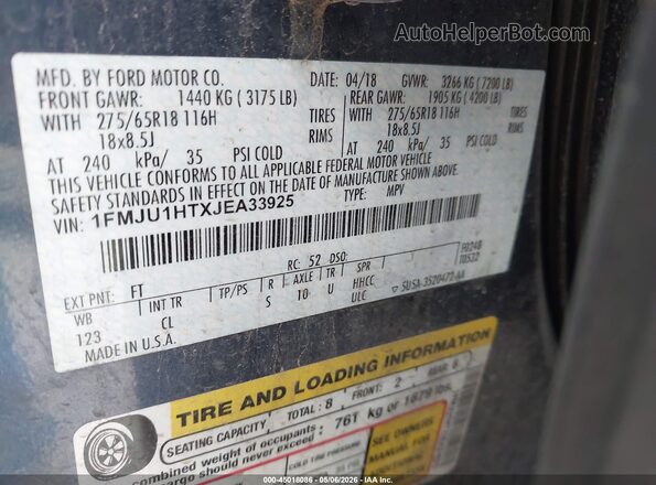 1FMJU1HTXJEA33925 2018 FORD EXPEDITION Blue Engine compartment view