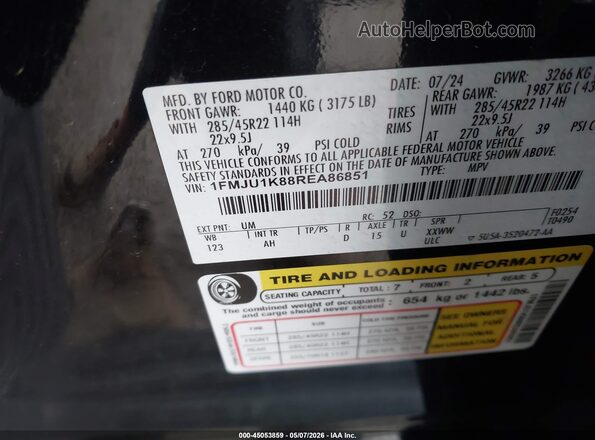 1FMJU1K88REA86851 2024 FORD EXPEDITION Black Vista del compartimento del motor
