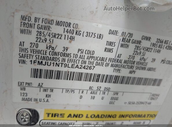 1FMJU1NT9LEA24267 2020 FORD EXPEDITION White ძრავის განყოფილების ხედი