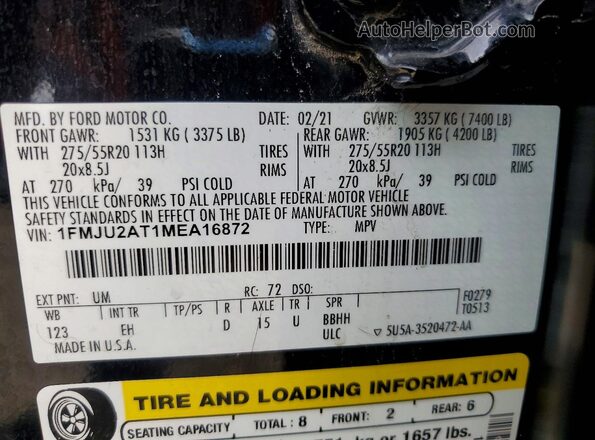 1FMJU2AT1MEA16872 2021 FORD EXPEDITION Black 