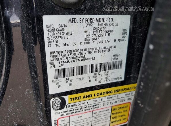 1FMJU2AT7GEF49362 2016 FORD EXPEDITION Black Widok naklejki z numerem VIN