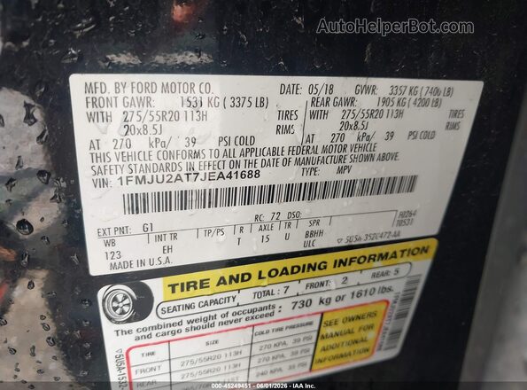 1FMJU2AT7JEA41688 2018 FORD EXPEDITION Black ძრავის განყოფილების ხედი