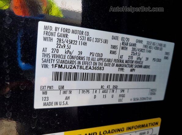 1FMJU2AT8LEA36583 2020 FORD EXPEDITION Black 