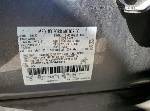 1FMSK7BH3MGA01845 2021 FORD EXPLORER Gray Vista del compartimento del motor