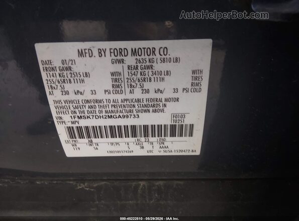 1FMSK7DH2MGA99733 2021 FORD EXPLORER Light Blue Engine compartment view