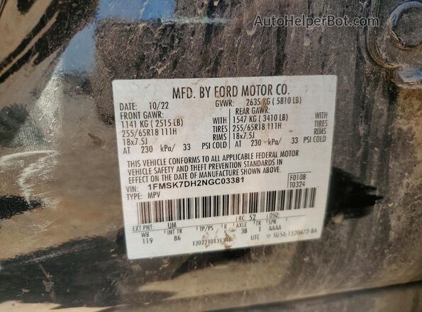 1FMSK7DH2NGC03381 2022 FORD EXPLORER Black 360 interior view