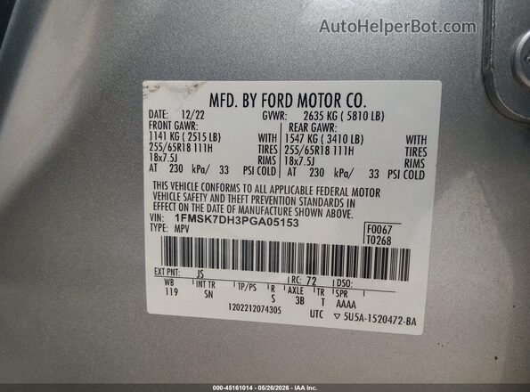 1FMSK7DH3PGA05153 2023 FORD EXPLORER Silver Vista del compartimento del motor