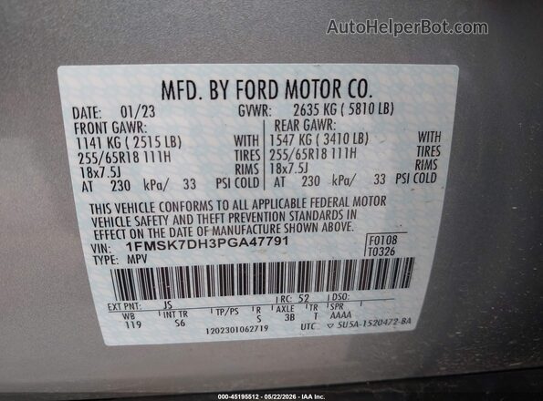 1FMSK7DH3PGA47791 2023 FORD EXPLORER Silver Вид підкапотного простору