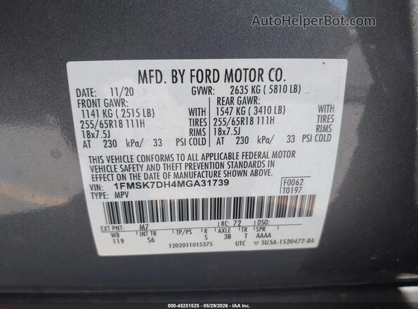 1FMSK7DH4MGA31739 2021 FORD EXPLORER Серый Вид подкапотного пространства