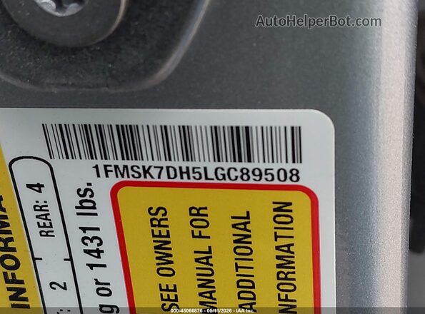 1FMSK7DH5LGC89508 2020 FORD FORD EXPLORER Silver Շարժիչի բաժամունքի տեսք