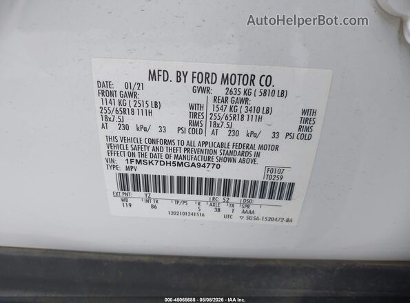 1FMSK7DH5MGA94770 2021 FORD FORD EXPLORER White 