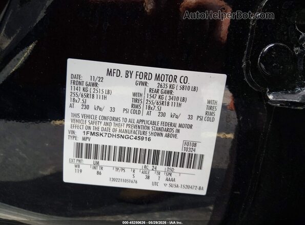 1FMSK7DH5NGC45916 2022 FORD EXPLORER Black Engine compartment view