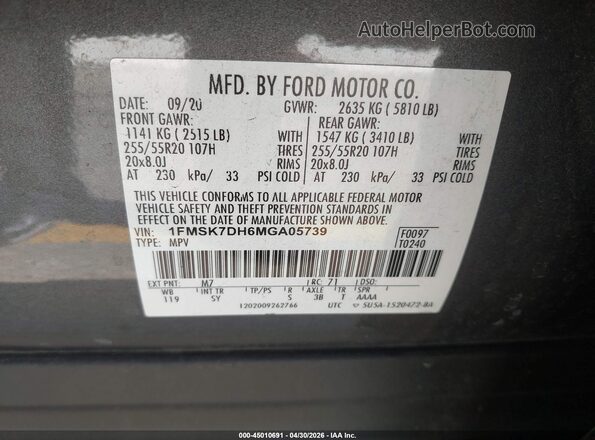 1FMSK7DH6MGA05739 2021 FORD FORD EXPLORER Gray Вид підкапотного простору