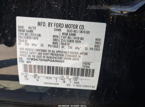 1FMSK7DH6PGA50426 2023 FORD FORD EXPLORER Black ძრავის განყოფილების ხედი