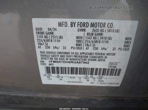 1FMSK7DH6RGA87902 2024 FORD FORD EXPLORER Silver Engine compartment view