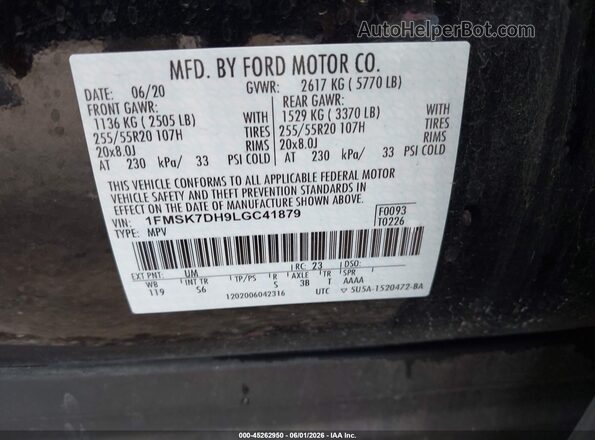 1FMSK7DH9LGC41879 2020 FORD EXPLORER Black Շարժիչի բաժամունքի տեսք