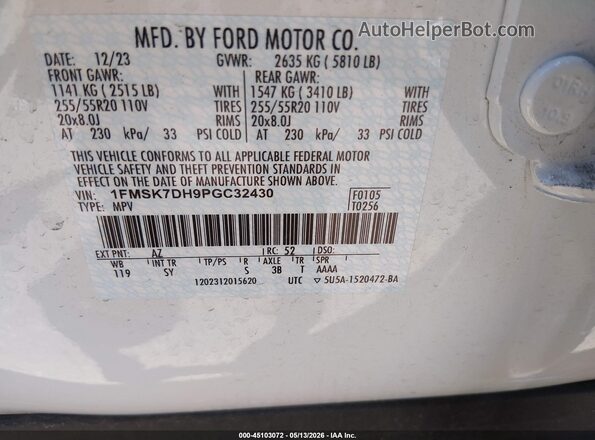 1FMSK7DH9PGC32430 2023 FORD EXPLORER Белый Вид подкапотного пространства