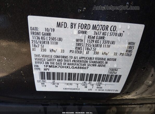 1FMSK7DHXLGA88607 2020 FORD EXPLORER Gray 