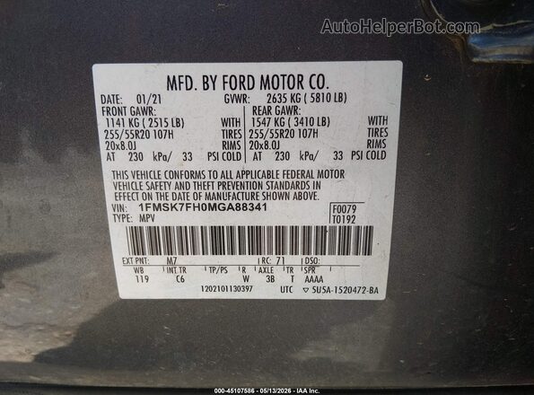 1FMSK7FH0MGA88341 2021 FORD EXPLORER Gray ძრავის განყოფილების ხედი