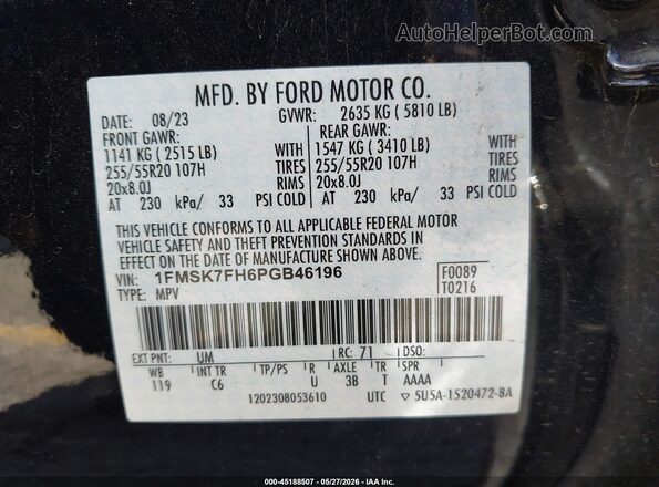 1FMSK7FH6PGB46196 2023 FORD EXPLORER Черный Вид подкапотного пространства