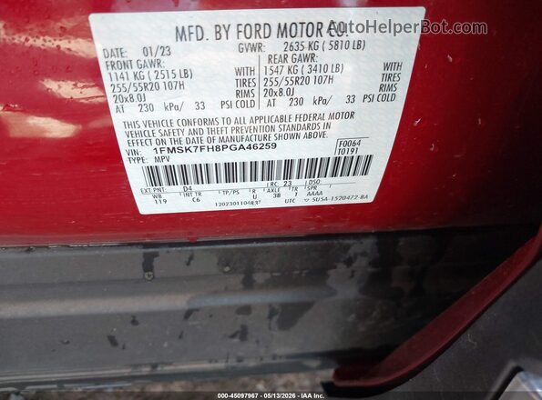 1FMSK7FH8PGA46259 2023 FORD EXPLORER Красный Вид подкапотного пространства