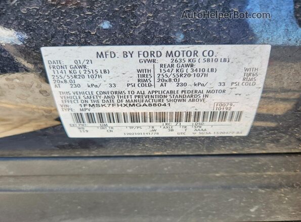 1FMSK7FHXMGA88041 2021 FORD EXPLORER Black Widok wnętrza 360 stopni