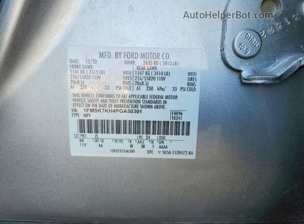 1FMSK7KH4PGA50301 2023 FORD EXPLORER Silver 