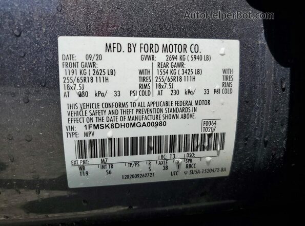 1FMSK8DH0MGA00980 2021 FORD EXPLORER Gray 