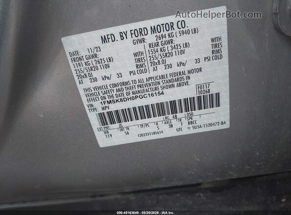 1FMSK8DH0PGC16154 2023 FORD EXPLORER Silver Engine compartment view