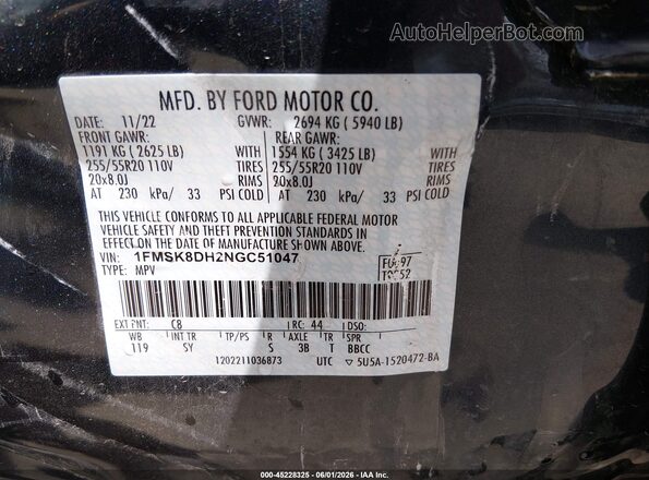 1FMSK8DH2NGC51047 2022 FORD EXPLORER Blue Вид підкапотного простору
