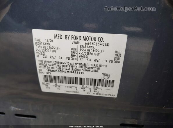 1FMSK8DH3MGA28319 2021 FORD EXPLORER Синий Вид подкапотного пространства