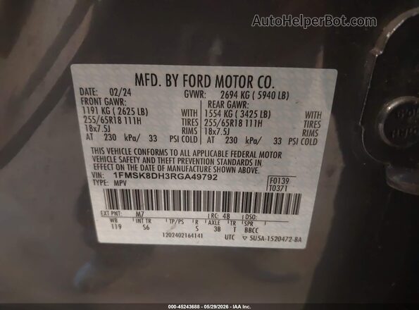 1FMSK8DH3RGA49792 2024 FORD EXPLORER Серый Вид подкапотного пространства