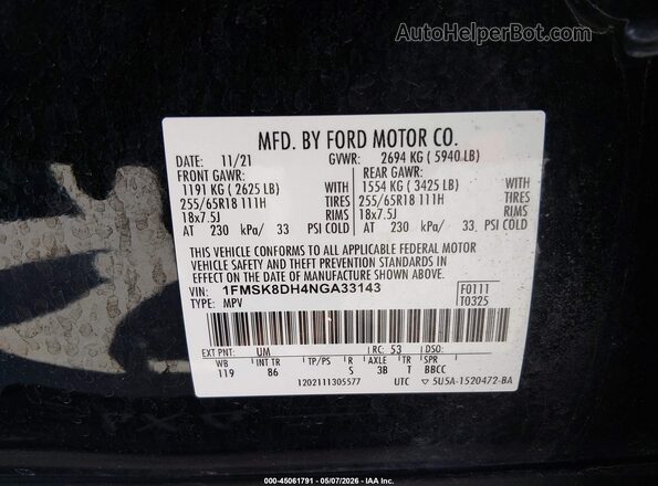 1FMSK8DH4NGA33143 2022 FORD FORD EXPLORER Black Engine compartment view