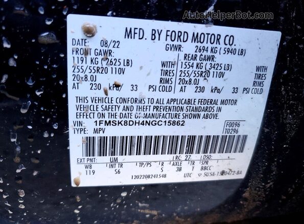 1FMSK8DH4NGC15862 2022 FORD EXPLORER Black 