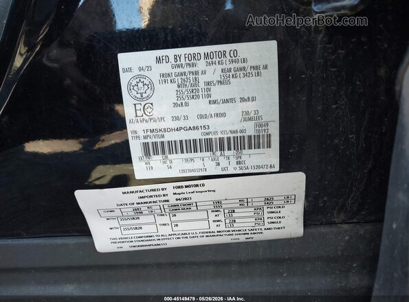 1FMSK8DH4PGA86153 2023 FORD EXPLORER Black Widok komory silnika