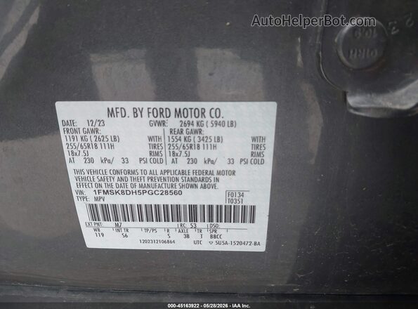 1FMSK8DH5PGC28560 2023 FORD EXPLORER Gray Widok komory silnika