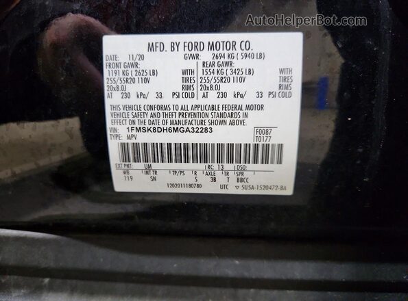 1FMSK8DH6MGA32283 2021 FORD EXPLORER Black 360 interior view