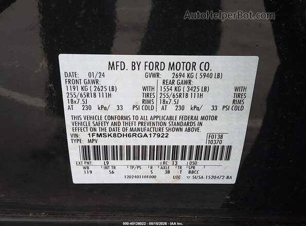 1FMSK8DH6RGA17922 2024 FORD EXPLORER Green Engine compartment view