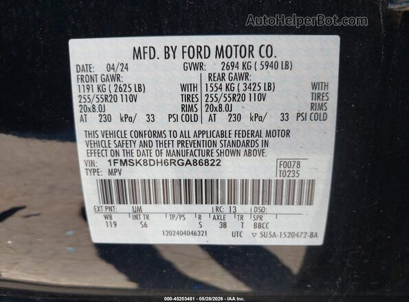 1FMSK8DH6RGA86822 2024 FORD EXPLORER Черный Вид подкапотного пространства