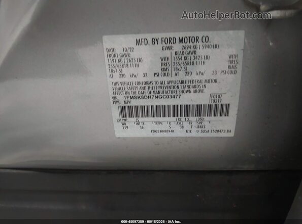 1FMSK8DH7NGC03477 2022 FORD EXPLORER Silver Вид підкапотного простору
