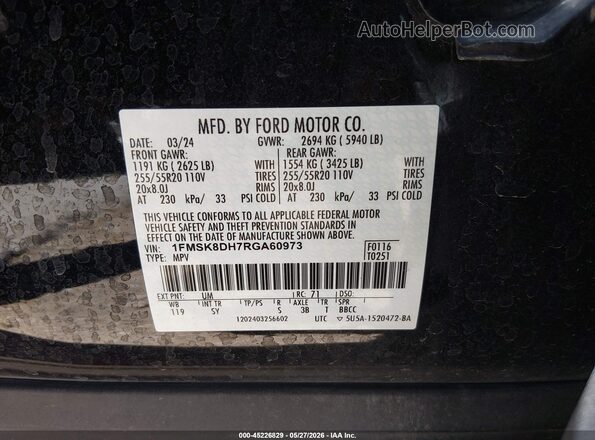1FMSK8DH7RGA60973 2024 FORD EXPLORER Black Vista del compartimento del motor